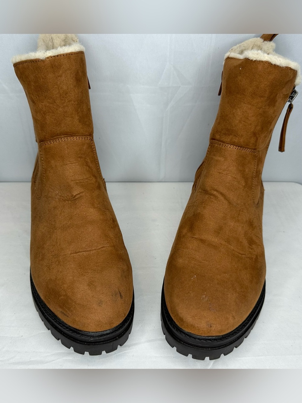 Primark Tan Suede Ankle Boots with Shearling Trim